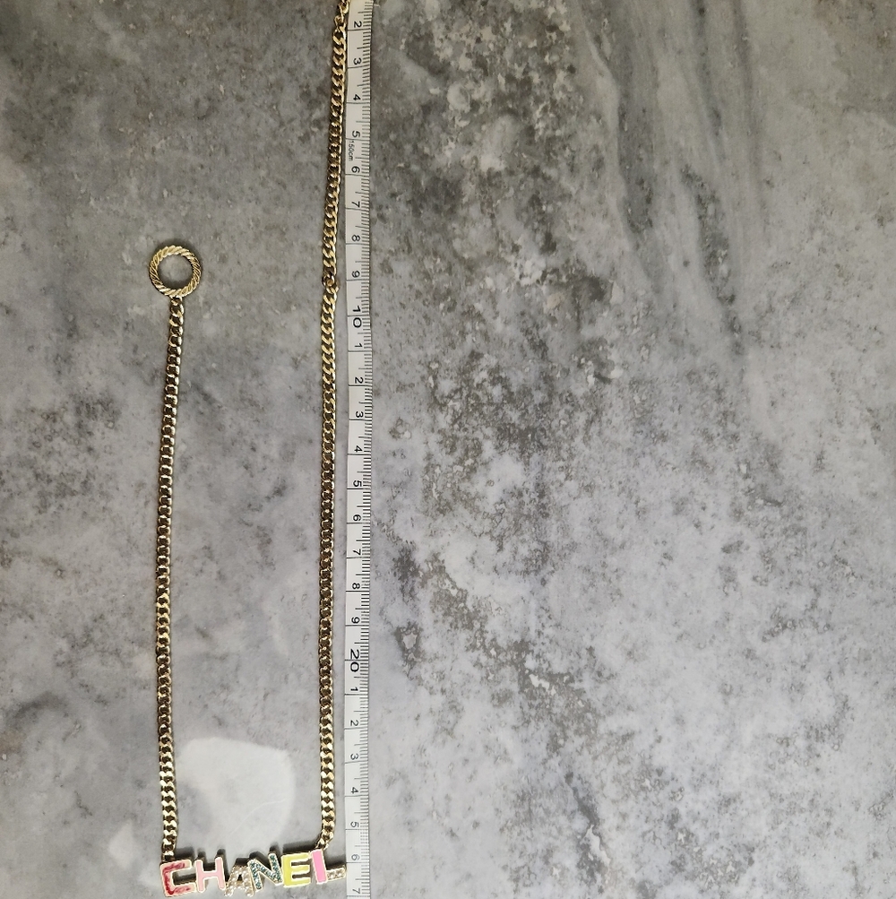 CHANEL Multicolor Enamel Logo Pendant Necklace in Gold✨️ - Picture 7 of 8